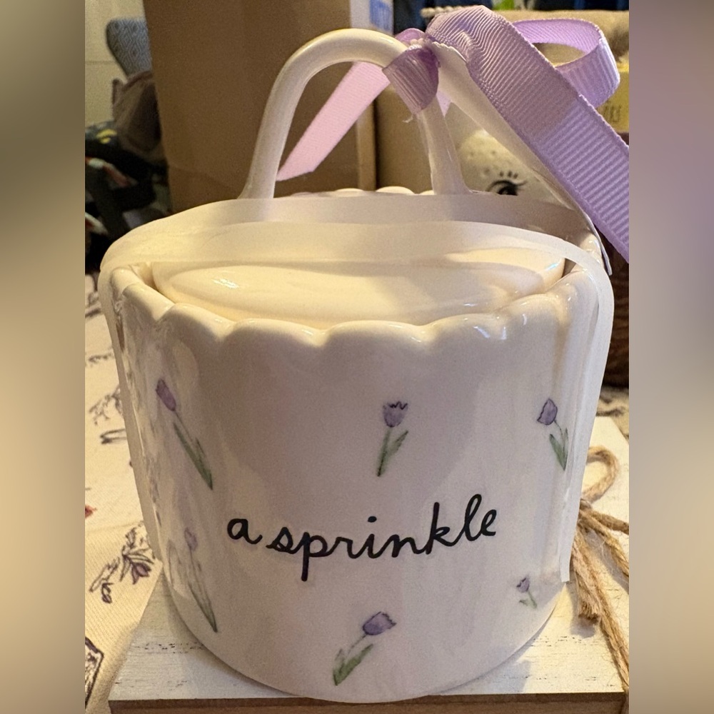 Rae Dunn Ceramic Jar with Purple Floral Design